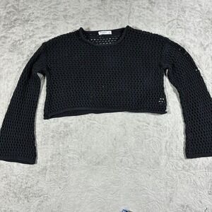 Arizona Open Knit Black Top Cropped Layering Whimsigoth Grunge Goth Crochet